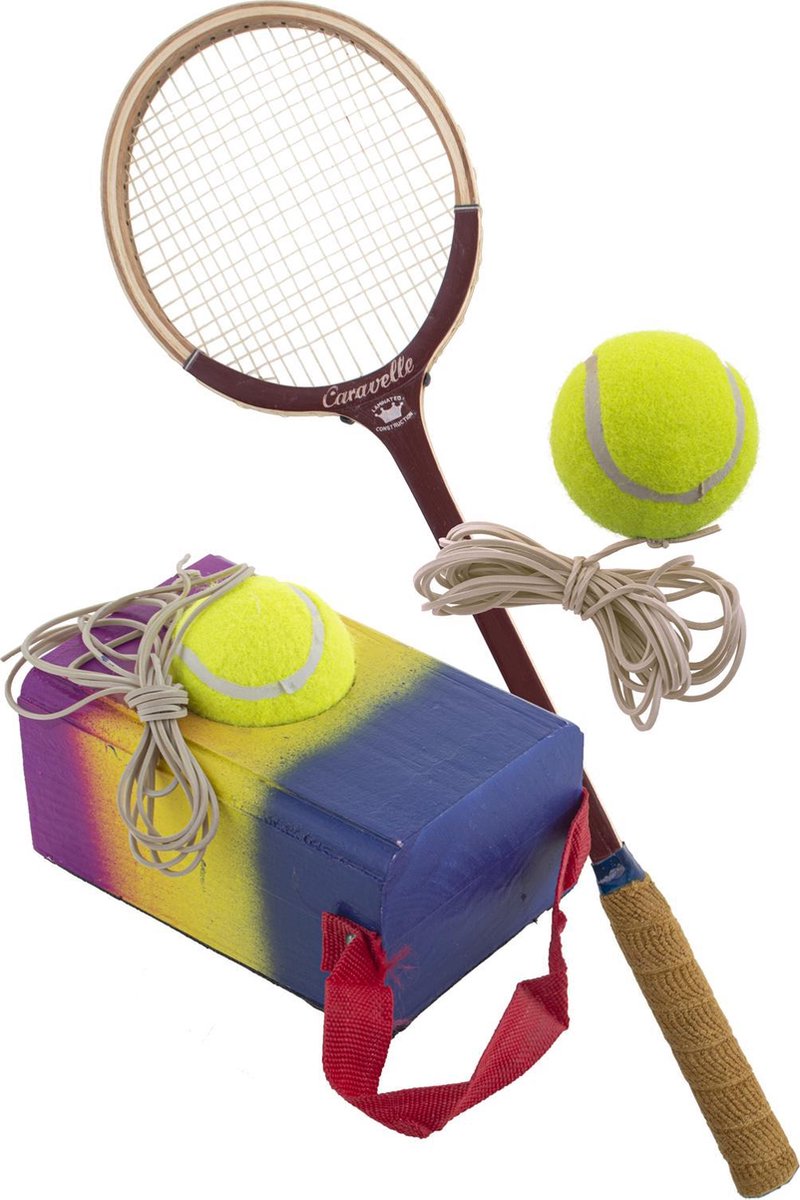 Raquette de tennis avec bloc de bois et balle avec élastique EXTRA balle de  rechange... | bol.com