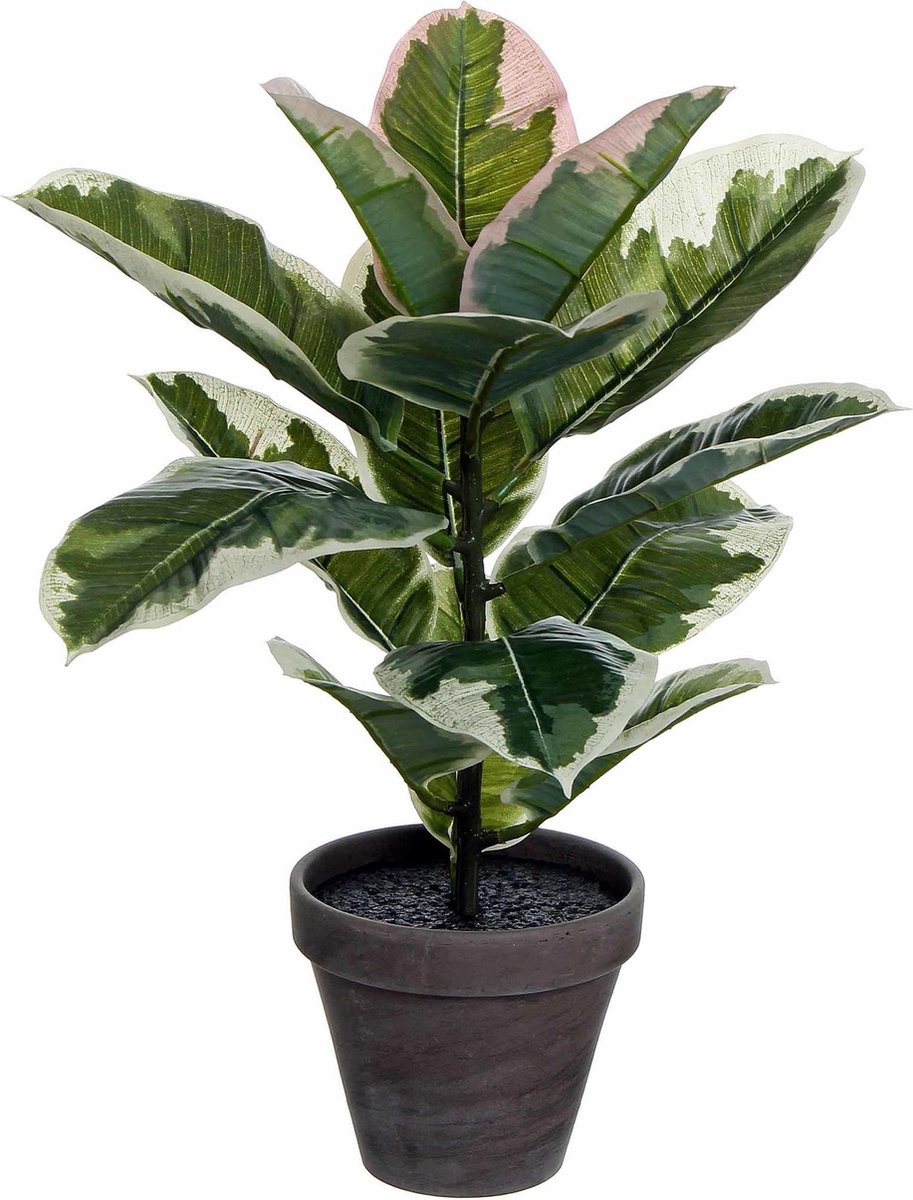 Merkloos Sans marque Kunstplant Ficus 'Elastica' Groen H 47cm Keramiek sierpot Mica Decorations