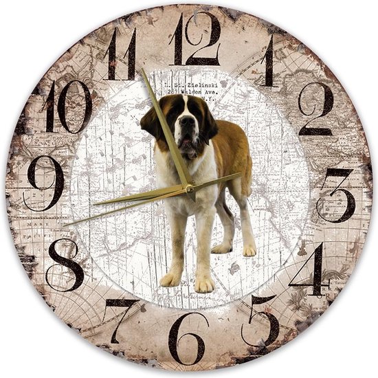 Houten Klok - 30cm - Hond - Sint Bernard (langhaar)