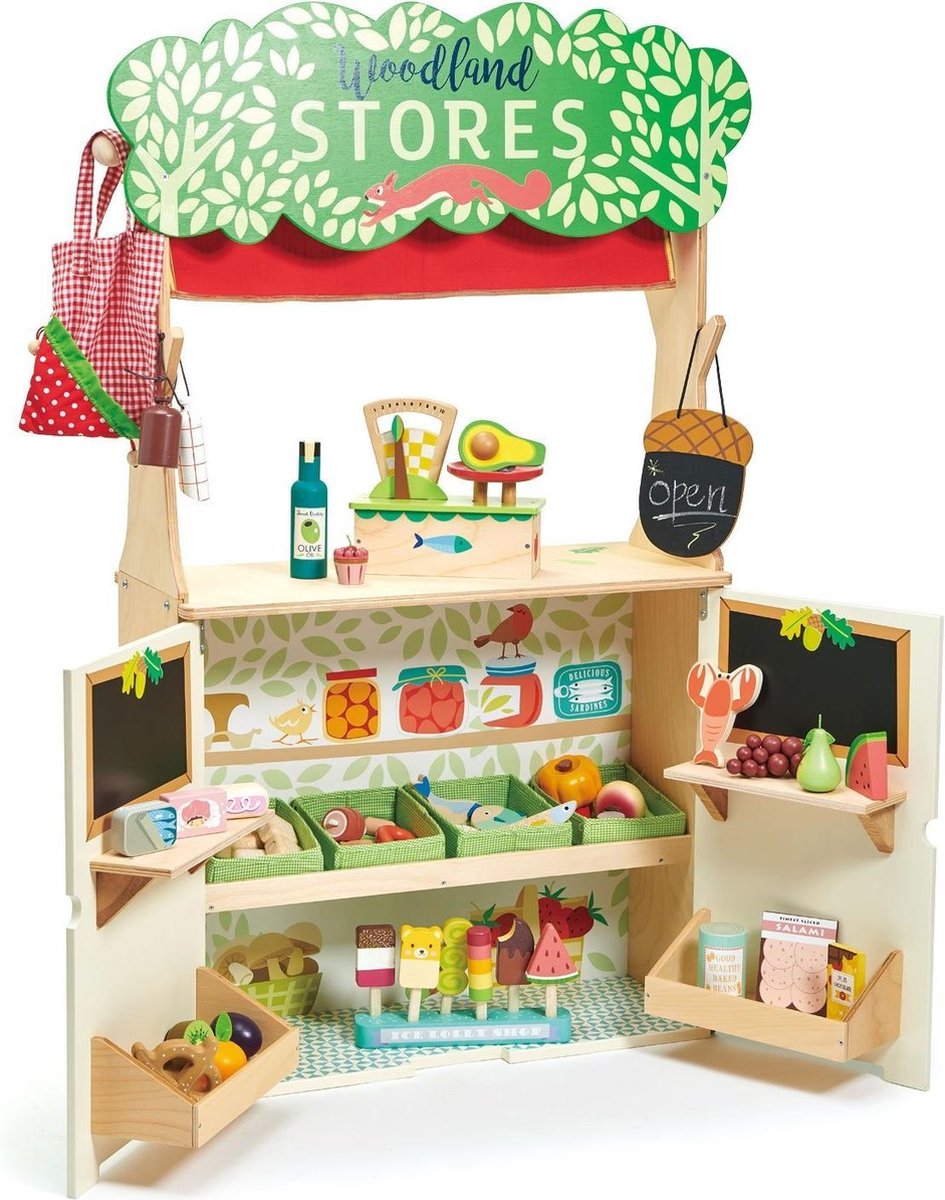TENDER LEAF Winkeltje En Poppenkast - Woodland - 2 In 1 - Met 2 Handpoppen - 3 Jaar
