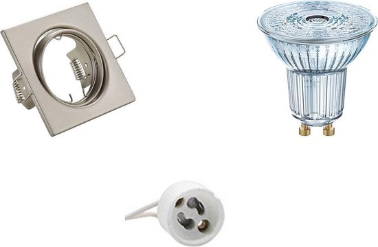 LED Spot Set - OSRAM Parathom PAR16 930 36D - GU10 Fitting - Dimbaar - Inbouw Vierkant - Mat Nikkel - 5.5W - Warm Wit 3000K - Kantelbaar 80mm