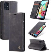 CaseMe Retro Wallet Slim Samsung A71 hoesje zwart - Flipcover - magnetische sluiting - 2 kaarthouders en een vak voor briefgeld