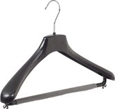De Kledinghanger Gigant - 5 x Mantel / kostuumhanger kunststof zwart met schouderverbreding en anti-slip broeklat (2 mm schuim), 40 cm