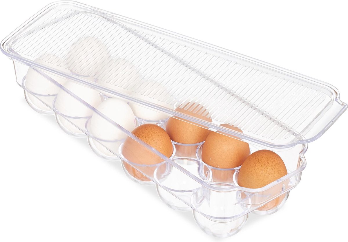 Relaxdays eierhouder koelkast - eierbakje - eierdoos - deksel - voor 12  eieren - plastic | bol.com
