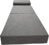 Luxe logeermatras met hoofdkussen- grijs - camping matras - zitbank - opvouwbaar - 200x70x15 cm
