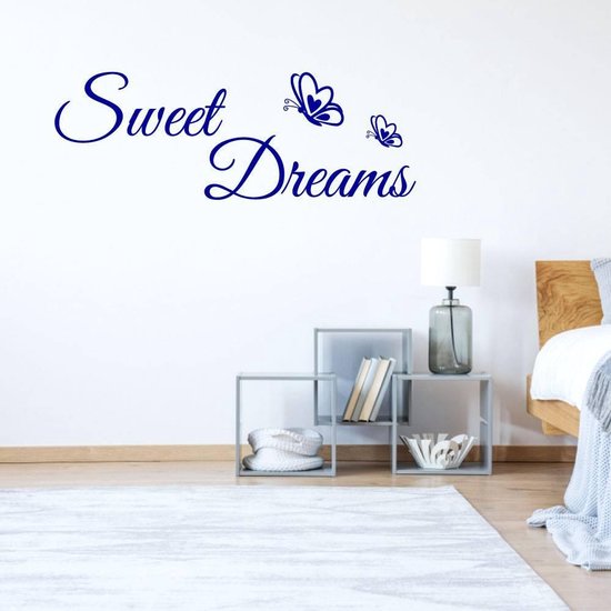 Muursticker Sweet Dreams - Donkerblauw - 80 x 28 cm - slaapkamer engelse teksten