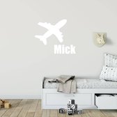 Muursticker Vliegtuig Met Naam - Wit - 80 x 48 cm - baby en kinderkamer naam stickers