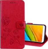 Voor Xiaomi Redmi 5 Plus Rose reliÃ«f horizontale flip milieu PU lederen tas met houder & kaartsleuven & portemonnee (rood)