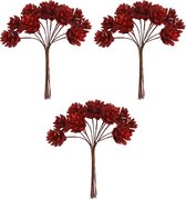 3x Kerststukje instekers bosje van 12 rode dennenappels op draad - Kerststukje onderdeken stekers