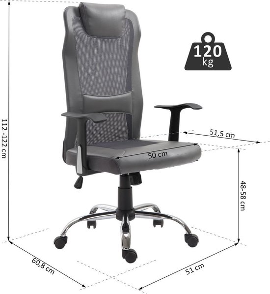 Chaise de bureau ergonomique - Chaise de bureau de Gaming - Chaise de bureau de chef - Chaise de direction - Avec oreiller - Cuir artificiel - Grijs