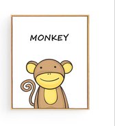 Postercity - Design Canvas Poster Blij Kijkend Monkey - Aap Tekst / Jungle - Safari Dieren / Kinderkamer / Dieren Poster / Babykamer - Kinderposter / Babyshower Cadeau / Muurdecoratie / 50 x 