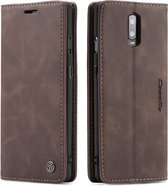 CaseMe - OnePlus 7 hoesje - Wallet Book Case - Magneetsluiting - Donker Bruin