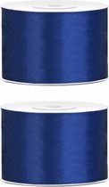 2x Hobby/decoratie donkerblauw satijnen sierlinten 5 cm/50 mm x 25 meter - Cadeaulint satijnlint/ribbon - Donkerblauwe linten - Hobbymateriaal benodigdheden - Verpakkingsmaterialen