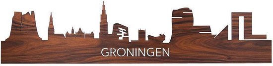 Skyline Groningen Palissander hout - 120 cm - Woondecoratie - Wanddecoratie - Meer steden beschikbaar - Woonkamer idee - City Art - Steden kunst - Cadeau voor hem - Cadeau voor haar - Jubileum - Trouwerij - WoodWideCities