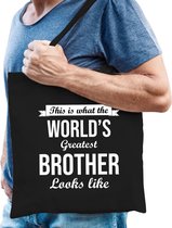 Worlds greatest BROTHER cadeau tasje zwart voor heren - verjaardag / kado tas / katoenen shopper voor broers / broertjes