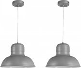 LIFA LIVING Industriele Hanglamp |  Set van 2 |  Grijs en Witte Plafondlamp |  Moderne Metalen Verlichting |  Ronde Hanglamp voor Woonkamer |  Eetkamer |  Slaapkamer