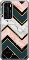 Huawei P40 hoesje siliconen - Marmer triangles | Huawei P40 case | multi | TPU backcover transparant