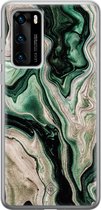 Huawei P40 hoesje siliconen - Groen marmer / Marble | Huawei P40 case | groen | TPU backcover transparant