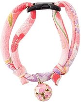Necoichi halsband katten pastel roze - Japanse chirimen stof - klavervorimige hanger - kattenhalsband - halsbandje