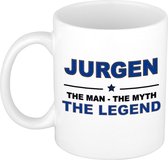 Naam cadeau Jurgen - The man, The myth the legend koffie mok / beker 300 ml - naam/namen mokken - Cadeau voor o.a verjaardag/ vaderdag/ pensioen/ geslaagd/ bedankt