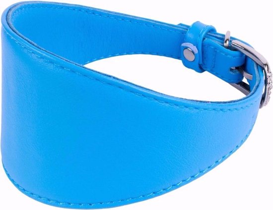 Collar Glamour - Brede leren halsband - Blauw - XS | bol.com