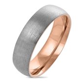 Ring Dames - Ringen Dames - Ringen Vrouwen - Zilverkleurig - Zilveren Kleur - Ring - Van Titanium met Rosé Goudkleurige Binnenkant - Dome