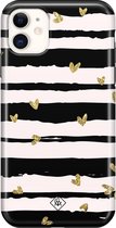 iPhone 11 rondom bedrukt hoesje - Hart streepjes | Apple iPhone 11 case | zwart | Luxe telefoonhoesje | Extra sterk