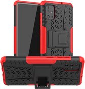 Voor Galaxy A51 Tire Texture Shockproof TPU + PC beschermhoes met houder (rood)