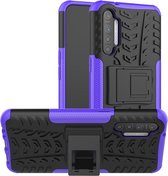 Voor OPPO Realme XT Tire Texture Shockproof TPU + PC beschermhoes met houder (paars)