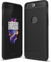 Voor OnePlus 5 geborstelde textuur Koolstofvezel schokbestendig TPU Rugged Armor beschermhoes (zwart)