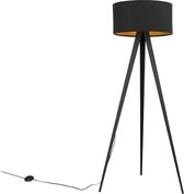 QAZQA ilse - Moderne Vloerlamp | Staande Lamp met kap - 1 lichts - H 136 cm - Zwart Goud - Woonkamer | Slaapkamer