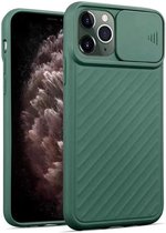geschikt voor Apple iPhone 11 Pro Max hoesje met camera slide cover - groen + glazen screen protector