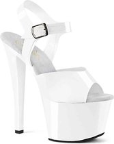 Pleaser Sandaal met enkelband, Paaldans schoenen -38 Shoes- SKY-308GF Paaldans schoenen Zilverkleurig/Transparant