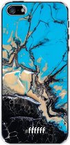 iPhone SE (2016) Hoesje Transparant TPU Case - Blue meets Dark Marble #ffffff
