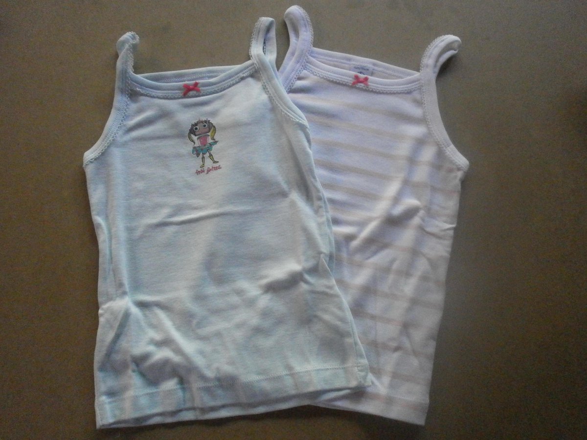 Petit Bateau - 2 Pack - Singlet - Meisje - Streep rose , turquoise - 12jaar 152