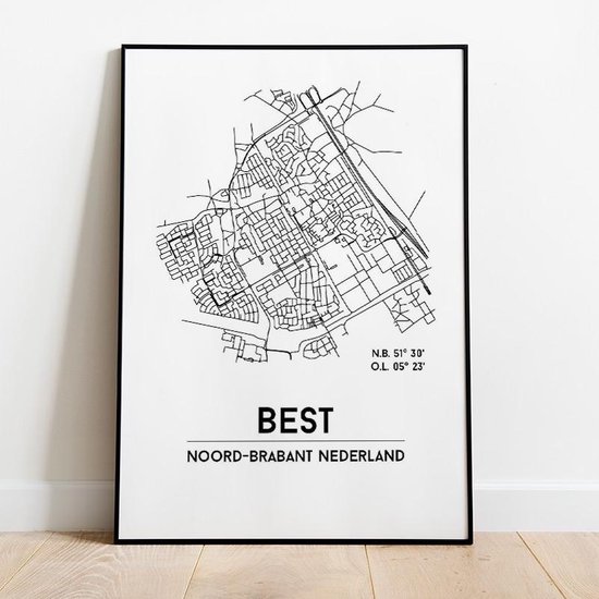 Best city poster, plattegrond poster, woonplaatsposter, woonposter - cm) met lijst