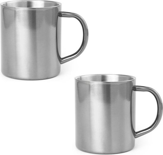 2x Drinkbeker/mok zilver 280 ml - RVS - Zilveren mokken/bekers voor onbijt  en lunch | bol.com