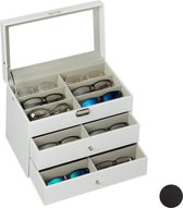 Relaxdays brillendoos - voor 18 brillen - brillen opbergdoos - display - brillen organizer - wit