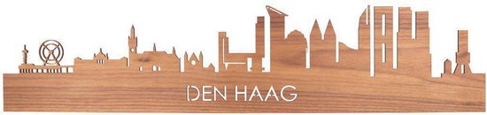 Skyline Den Haag Notenhout - 120 cm - Woondecoratie - Wanddecoratie - Meer steden beschikbaar - Woonkamer idee - City Art - Steden kunst - Cadeau voor hem - Cadeau voor haar - Jubileum - Trouwerij - WoodWideCities
