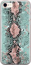 iPhone 8/7 hoesje siliconen - Slangenprint pastel mint | Apple iPhone 8 case | TPU backcover transparant