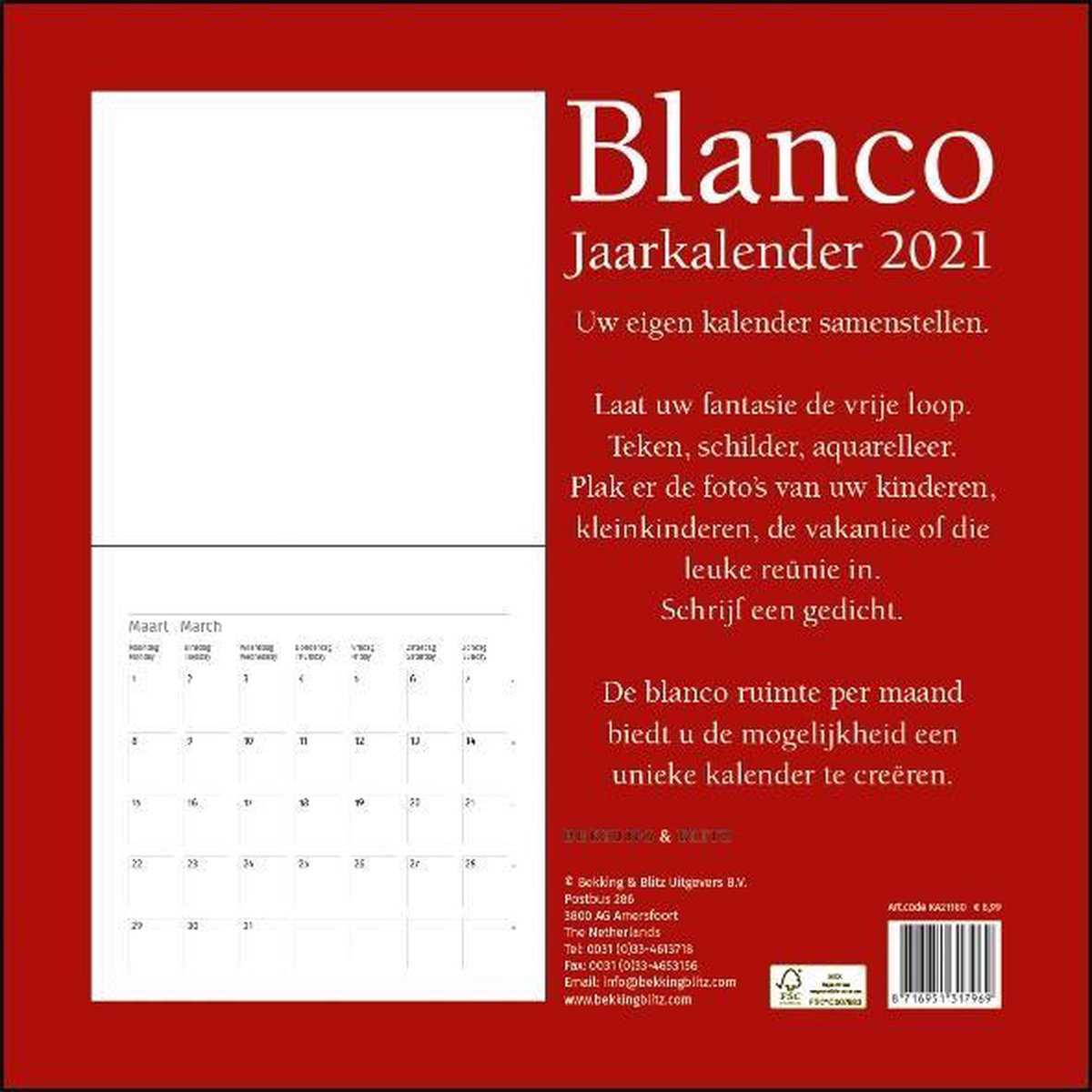 Blanco maandkalender 2021 - Bekking & Blitz
