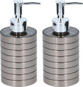 2x Zeeppompjes/zeepdispensers 300 ml zilver - Zeepdispensers met pompje zilverkleurig 2 stuks