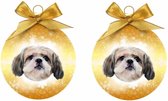 2x stuks dieren/huisdieren kerstballen Shih Tzu hond 8 cm - Kerstboomversiering honden kerstballen