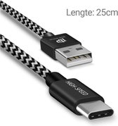 Dux Ducis -  Woven USB-C Male to USB Female kabel - 25cm - Zwart