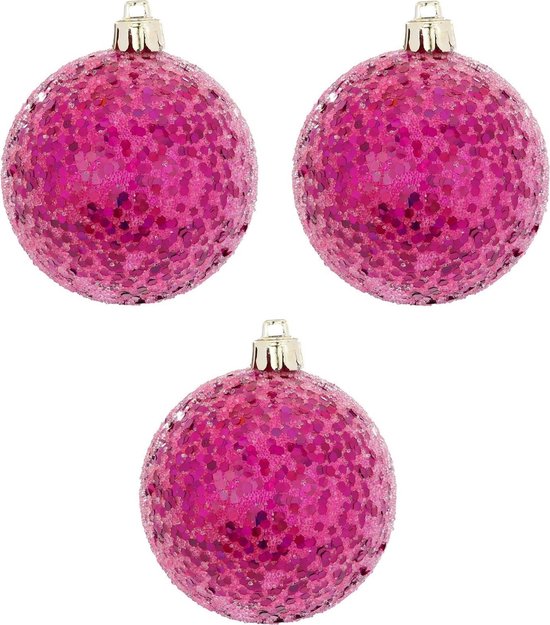 6x Kerstballen glitter roze 8 cm kunststof - Gekleurde kerstversiering roze  | bol.com