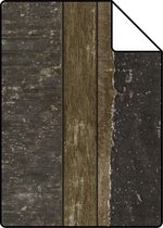 Proefstaal ESTAhome behang houten plankjes bruin, grijs en blauw - 138254 - 26,5 x 21 cm