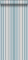 ESTAhome behangpapier strepen vintage blauw en grijs - 138807 - 53 cm x 10,05 m