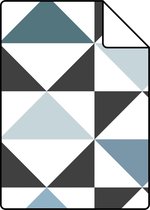 Proefstaal ESTAhome behangpapier grafische driehoeken wit, zwart, vintage blauw en lichtblauw - 139097 - 26,5 x 21 cm