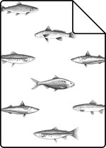 Proefstaal ESTAhome behangpapier pentekening vissen wit en zwart - 138967 - 26,5 x 21 cm