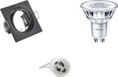 LED Spot Set - GU10 Fitting - Inbouw Vierkant - Mat Zwart - Kantelbaar 80mm - Philips - CorePro 827 36D - 3.5W - Warm Wit 2700K
